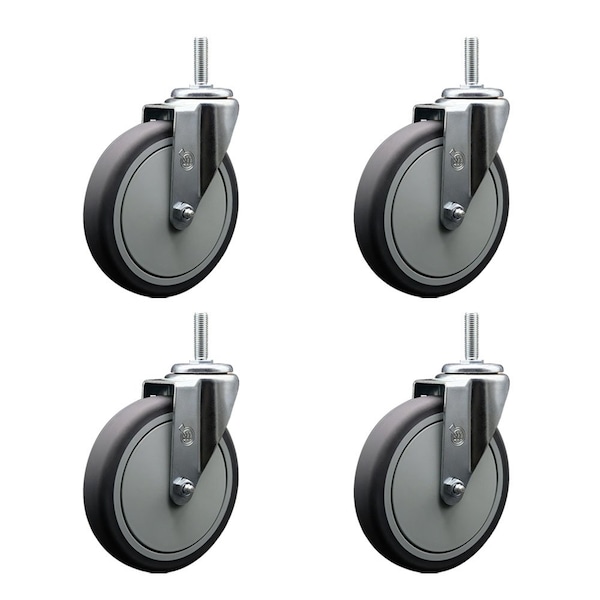 6 Inch Thermoplastic  Rubber Wheel Swivel 34 Inch Threaded Stem Caster Set Service Caster
